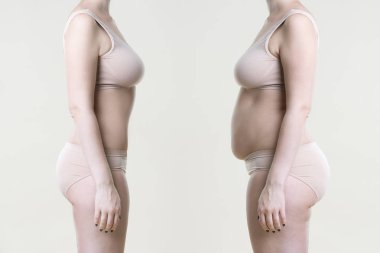 Woman's body before and after weight loss clipart