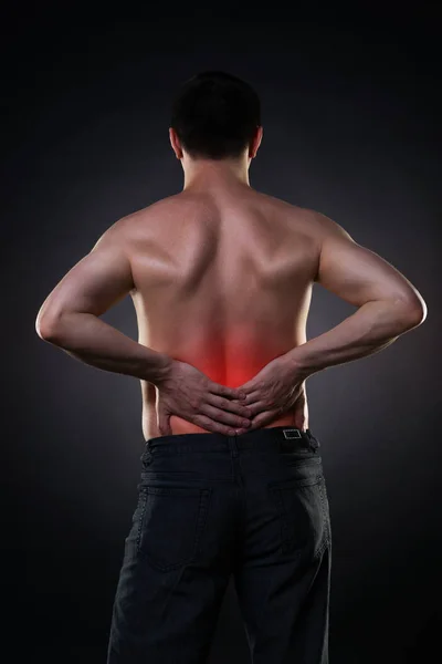 Dolor de espalda, inflamación renal, dolor en el cuerpo del hombre —  Fotos de Stock