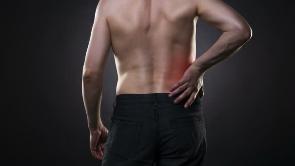 Back Pain Kidney Inflammation Ache Man Body Black Background Red — Stock Video