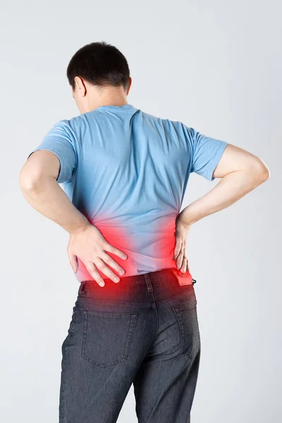 Back pain, kidney inflammation, man suffering from backache — Stock Photo, Image