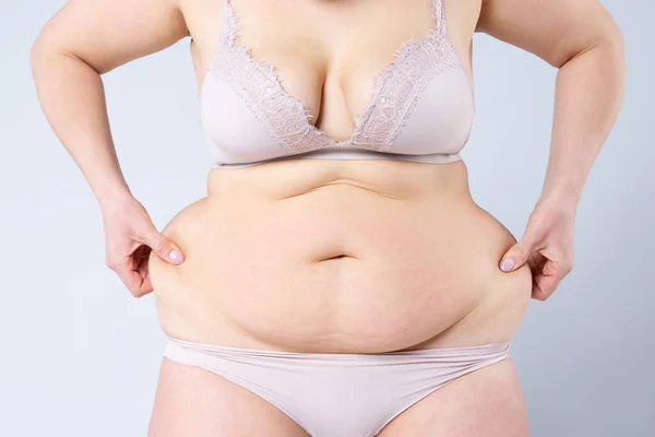 Tummy Tuck Flabby Skin Fat Belly Plastic Surgery Concept Gray — Stock Photo, Image