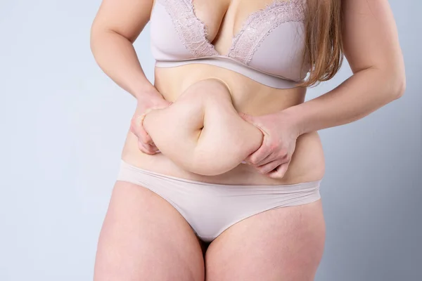 Tummy Tuck Flabby Skin Fat Belly Plastic Surgery Concept Gray — Stock Photo, Image