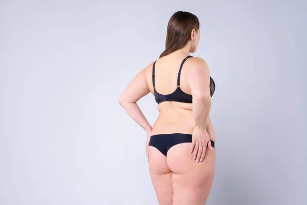 Túlsúlyos Kövér Csípő Fenék Elhízott Női Test Szürke Háttér Stúdió — Stock Fotó