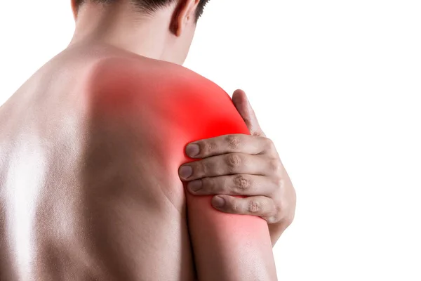 Schulterschmerzen Schmerzen Körper Eines Mannes Konzept Der Sportverletzung Isoliert Auf — Stockfoto
