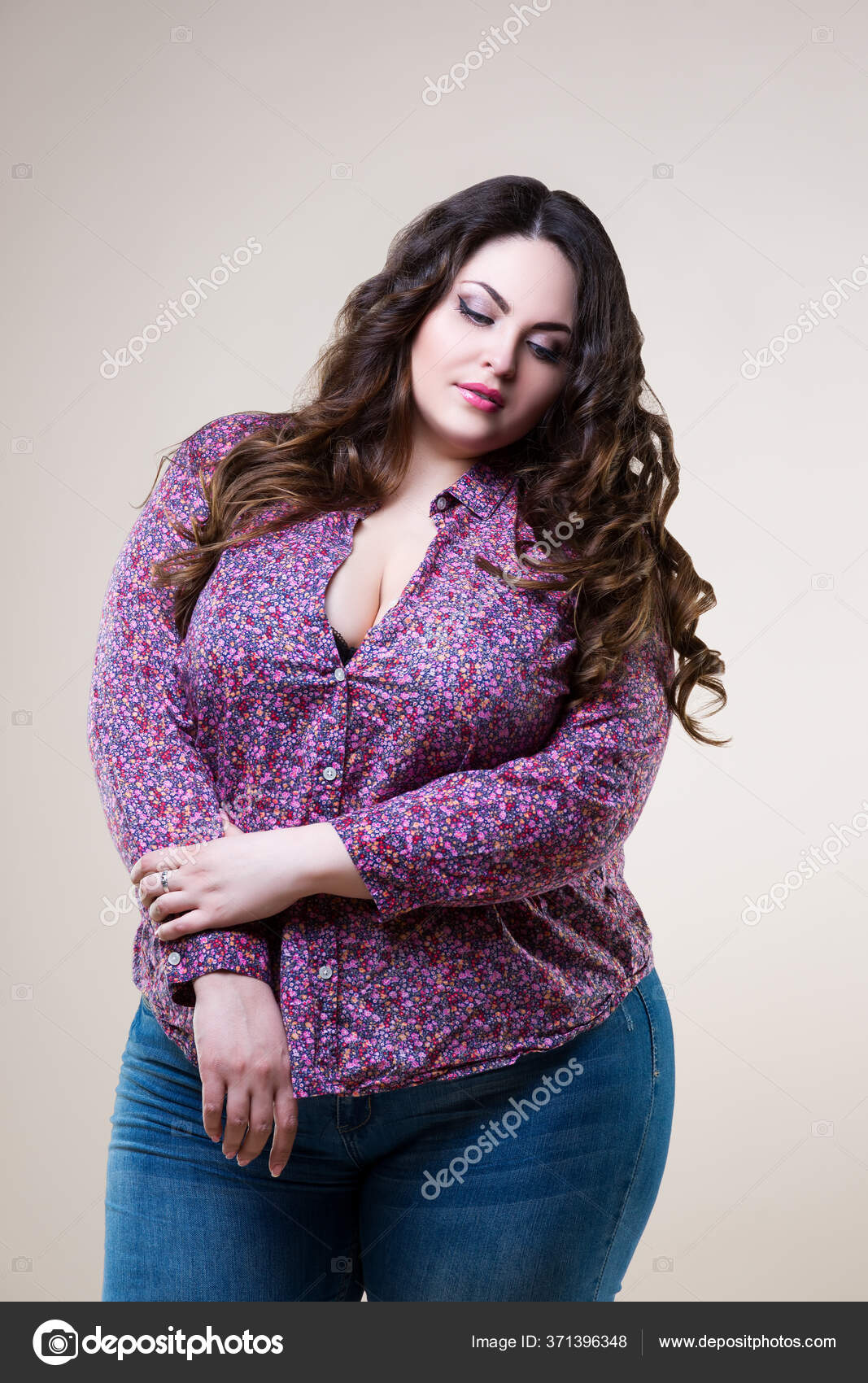 Sexy Size Model Casual Fat Woman Beige Body Stock by ©starast