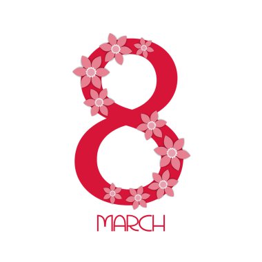 8 Mart Dünya Kadınlar Day.Volumetric kırmızı çiçek hafif bir arka plan üzerinde tebrik kartı. Kartpostal için posterler. Vektör çizim.