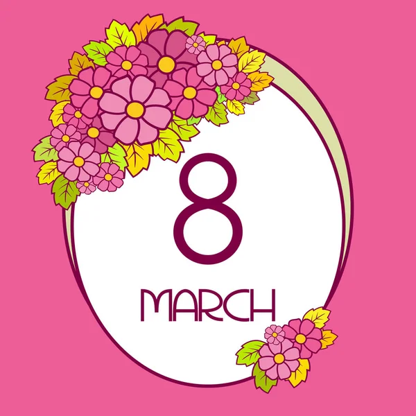 Grußkarte vom 8. März, dem internationalen Frauentag. Blumen auf rosa Hintergrund. — Stockvektor