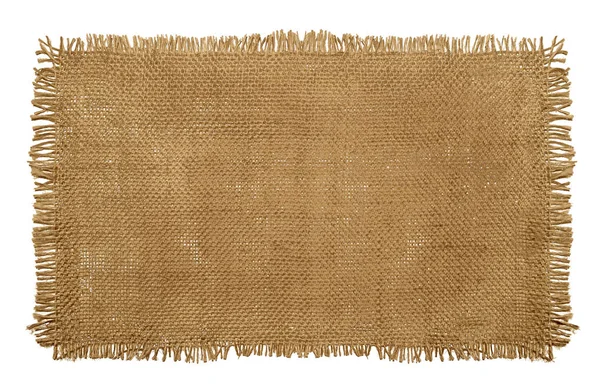 Burlap Hessian Sack material com bordas desgastadas desgastadas isolado em um fundo branco — Fotografia de Stock