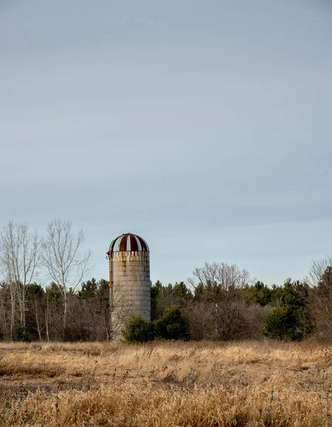 old farm silo on the edge of a field