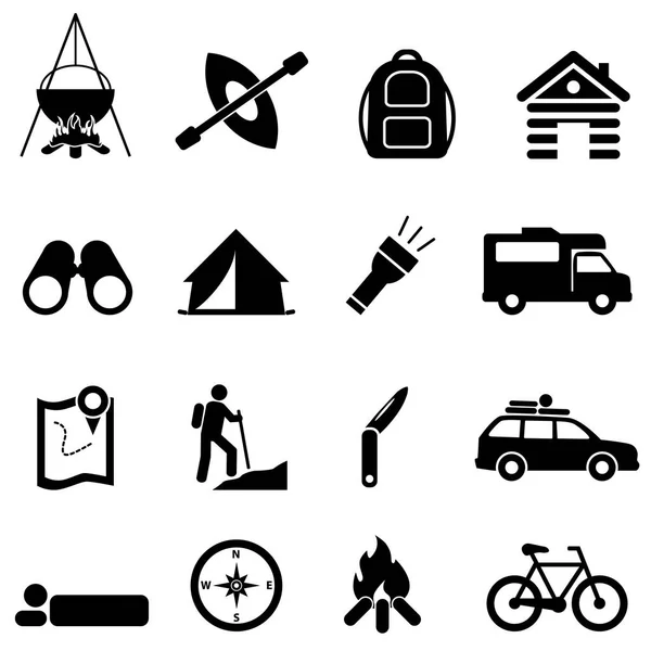 Iconos de ocio, camping y recreación — Vector de stock