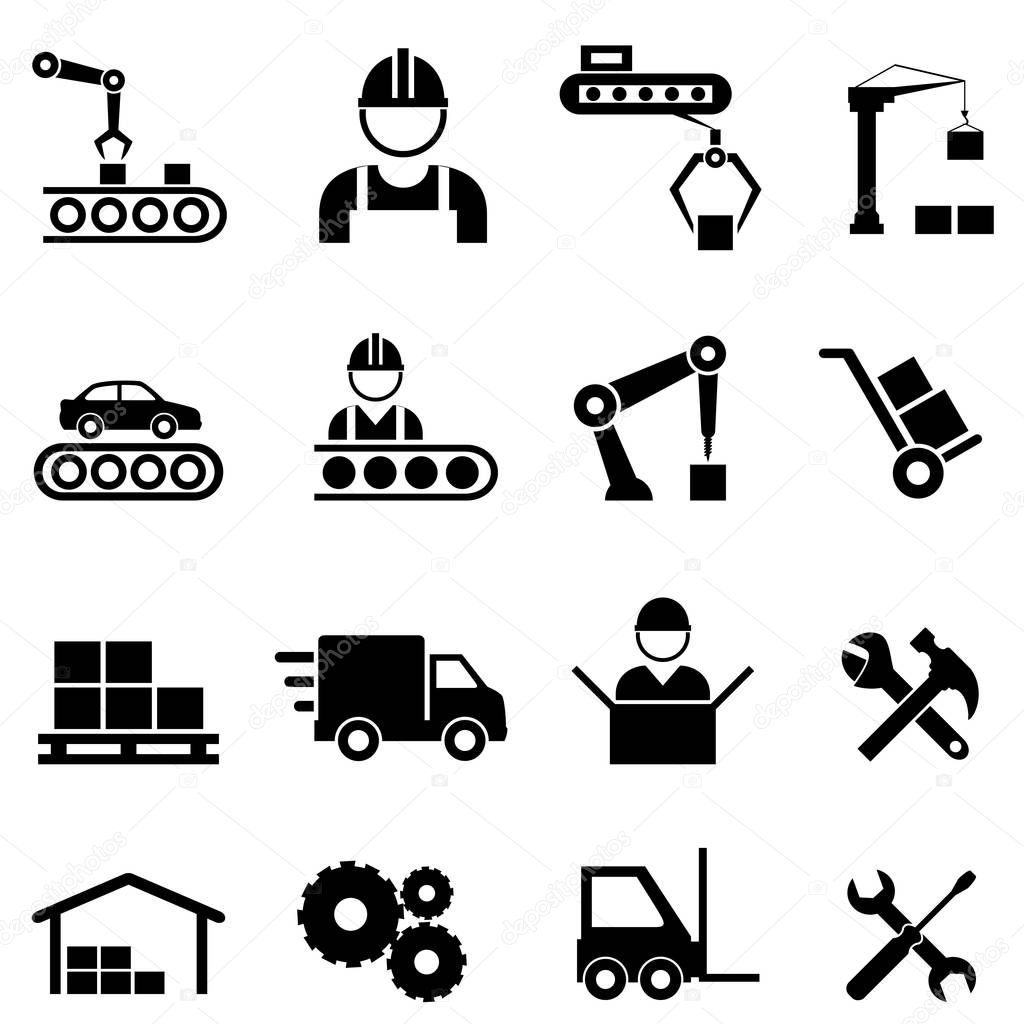 Factory and manufacturing industry icons