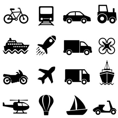 Hava, su ve kara ulaşım Icon set