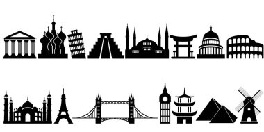 World famous travel landmarks and monuments clipart