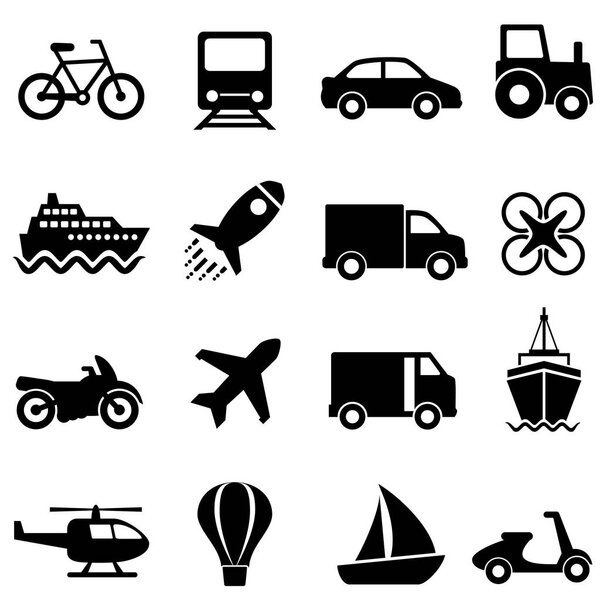 Набор иконок для воздушного, водного и наземного транспорта
