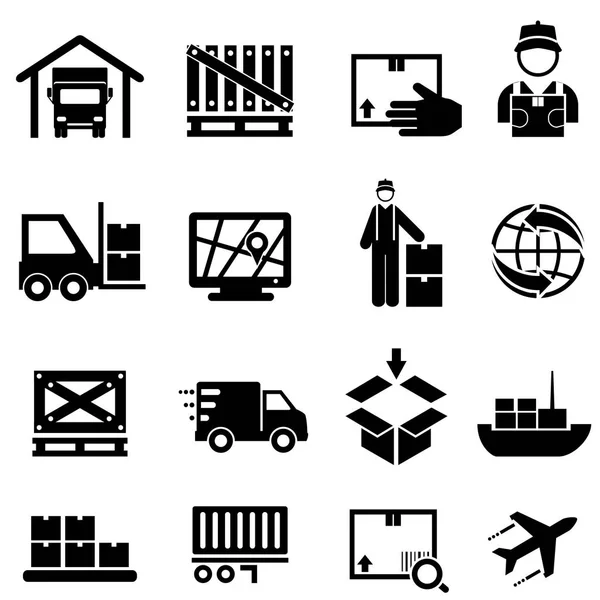 Iconos web de envío, carga, entrega y almacén — Vector de stock
