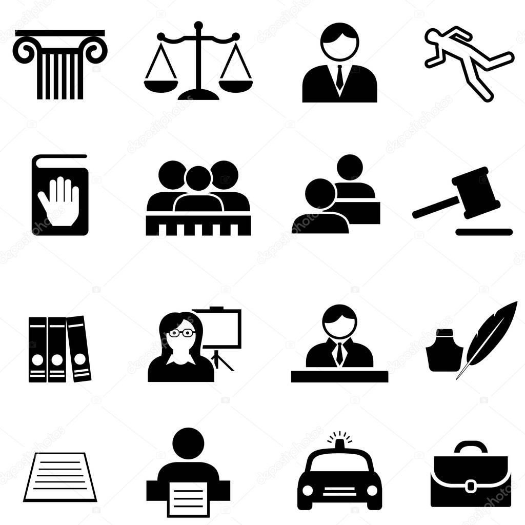 Justice, legal, law and lawyer icon set