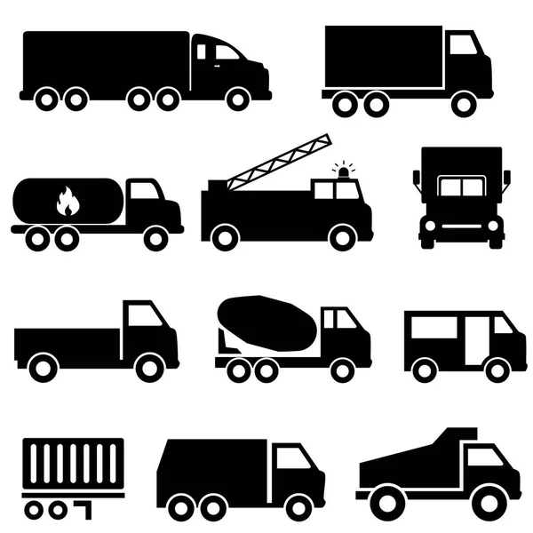 Set di camion e icone di trasporto — Vettoriale Stock