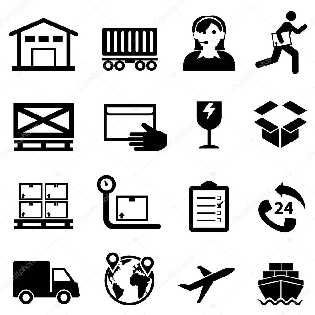 Shipping, delivery, distribution and warehouse web icon set