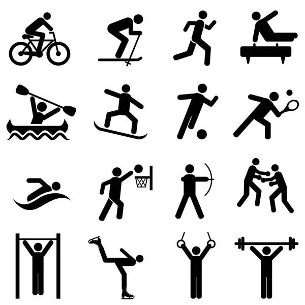 Sport, fitness, attività fisica e icone di esercizi — Vettoriale Stock