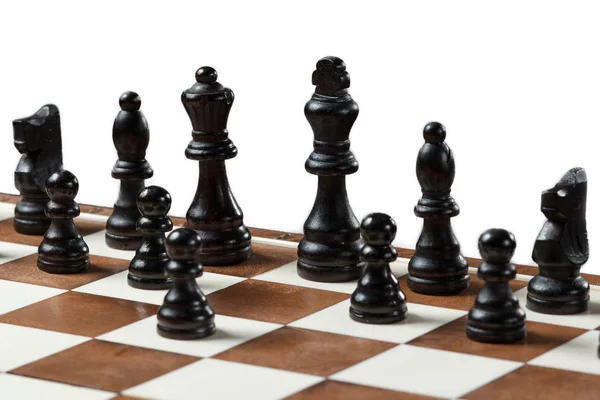Chess board with wooden chess pieces — Stock Photo, Image