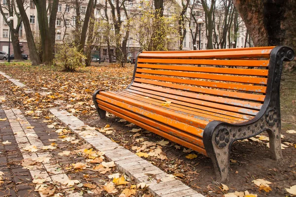 Dřevěná lavička v parku na podzim — Stock fotografie