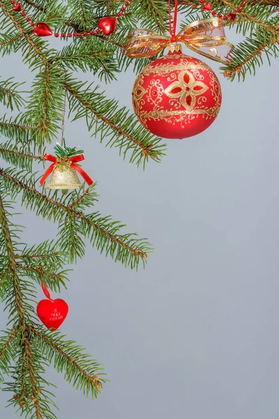 Branches of fir tree with Christmas ornament — Stock Photo, Image