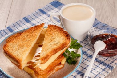 Tost dilim ekmek peynir ve beyaz p yeşil maydanoz ile