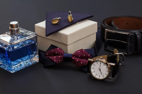 Set of men accessories in business style with gift box.