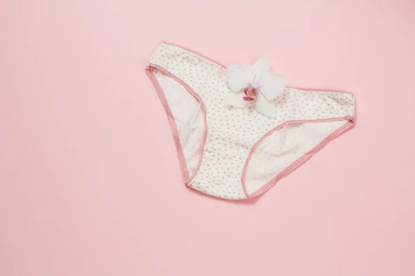 Belle culotte en coton pour femmes sur fond rose . — Photo