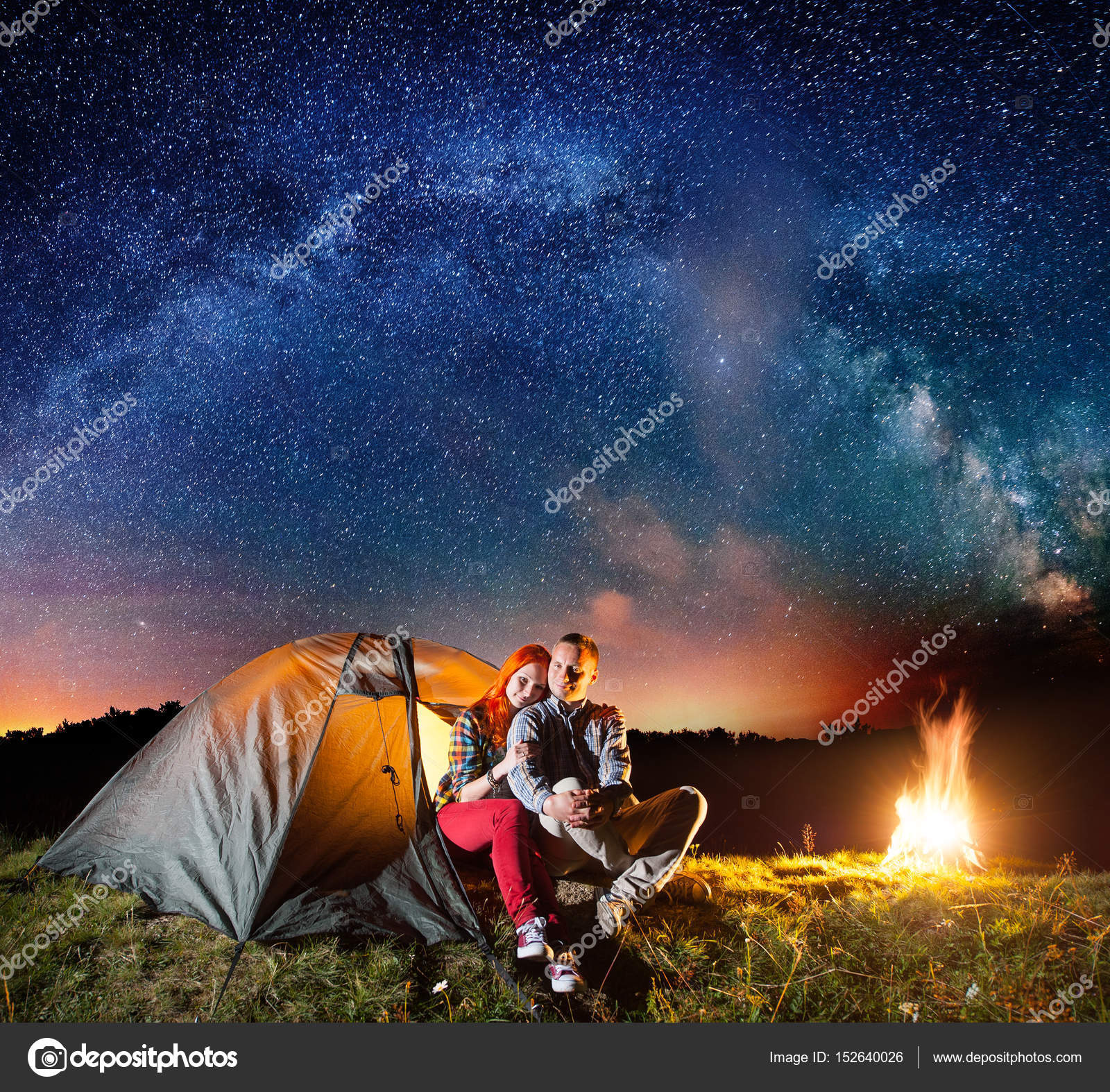 Night Camping Charming Couple Tourists Stock Photo Image By C Anatoliy Gleb 152640026