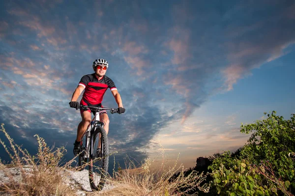 Kerékpáros mountain bike versenyek lejtős a természetben — Stock Fotó