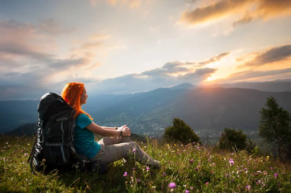 Red-haired female hiker