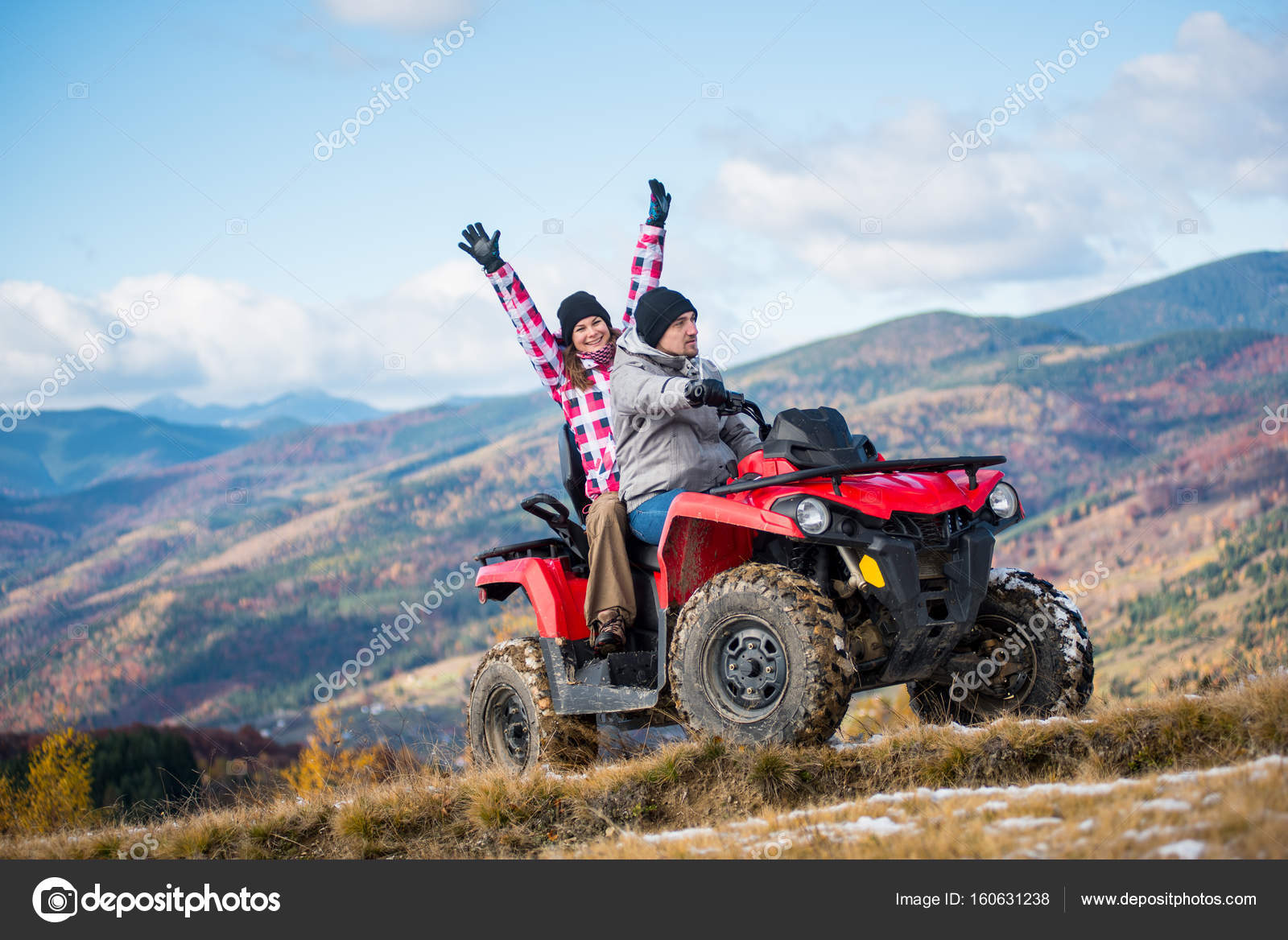 Couple on four-wheeler ATV in mountains Stock Photo by ©anatoliy_gleb  160631238