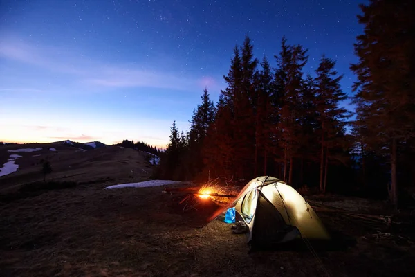 Tourist camping near forest — Stock Photo, Image