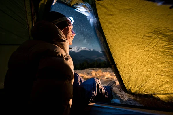 Tourist have a rest in his camping — Stock Photo, Image