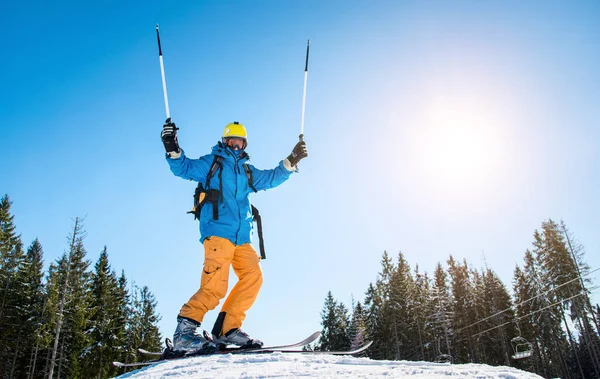 Esquiador em cima de uma encosta — Fotografia de Stock