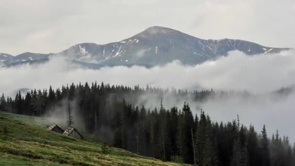 Timelapse Fotografierea Unei Văi Munte Pădure Molid Case Mici Vechi — Videoclip de stoc