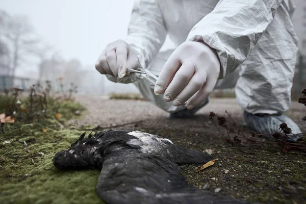 Inkognitóban Lévő Személy Termesztése Védőruházatban Elhagyott Focipálya Megfigyelése Üres Városban — Stock Fotó