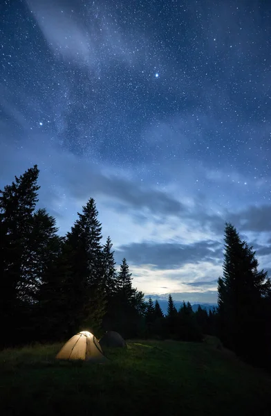 Vue Verticale Une Nuit Été Paisible Dans Les Montagnes Ciel — Photo