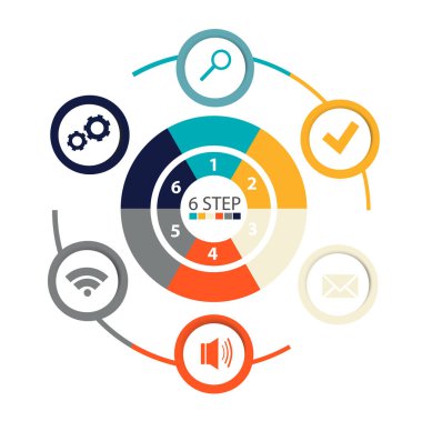 Modern dairesel infographics 6 adımları, segmentler için yıllık raporlar, grafikler, sunumlar, web tasarım