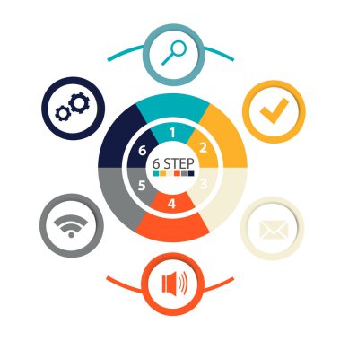 Modern dairesel infographics 6 adımları, segmentler için yıllık raporlar, grafikler, sunumlar, web tasarım