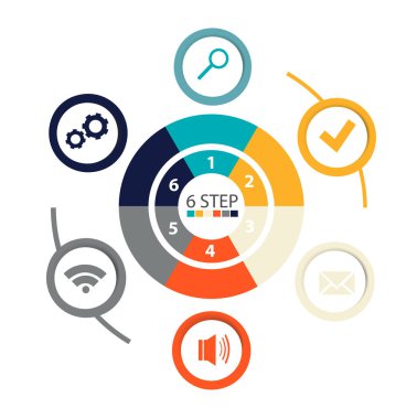 Modern dairesel infographics 6 adımları, segmentler için yıllık raporlar, grafikler, sunumlar, web tasarım