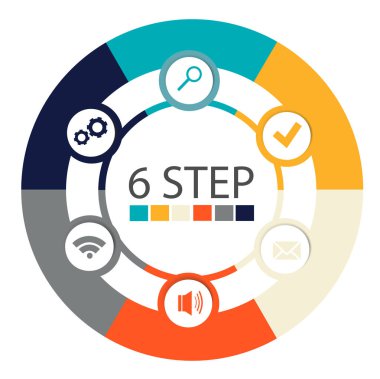 Modern dairesel infographics 6 adımları, segmentler için yıllık raporlar, grafikler, sunumlar, web tasarım