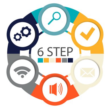 Modern dairesel infographics 6 adımları, segmentler için yıllık raporlar, grafikler, sunumlar, web tasarım