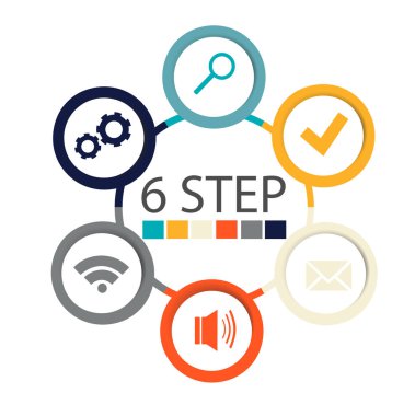 Modern dairesel infographics 6 adımları, segmentler için yıllık raporlar, grafikler, sunumlar, web tasarım