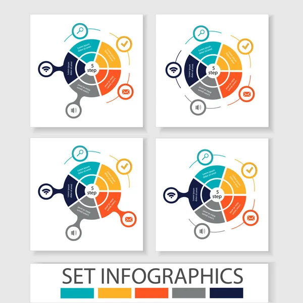 Satz von Vektorkreisen und anderen Elementen für die Infografik. Vorlage für Zyklusdiagramm, Grafik, Präsentation. Geschäftskonzept mit 5 Optionen — Stockvektor