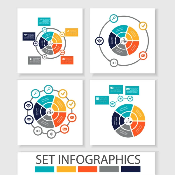 Set of vector circles and other elements for infographic. Template for cycle diagram, graph, presentation. Business concept with 5 options — Stock Vector