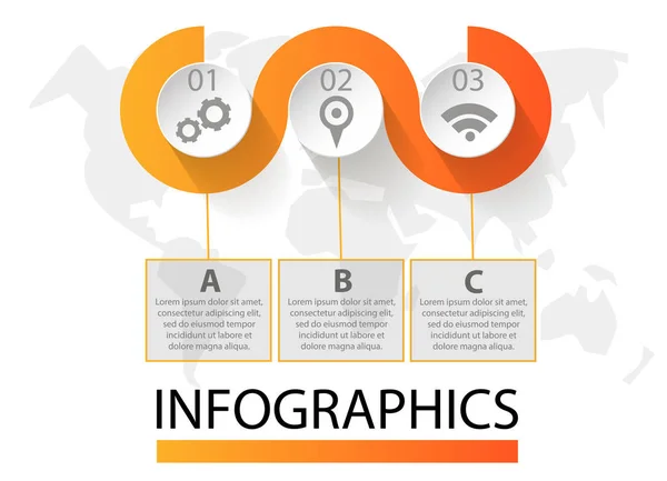 Infographics cirkulär vektor banner i 3 steg. Vektor mönster av bollar, bubblor för företagspresentationer, design, utbildning — Stock vektor