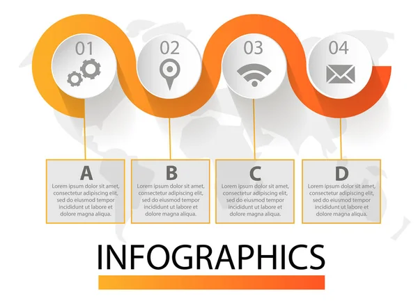 Infographics cirkulär vektor banner 4 steg. Vektor mönster av bollar, bubblor för företagspresentationer, design, utbildning — Stock vektor