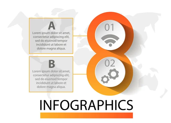 Infographics cirkulär vektor banner 2 steg. Vektor mönster av bollar, bubblor för företagspresentationer, design, utbildning — Stock vektor